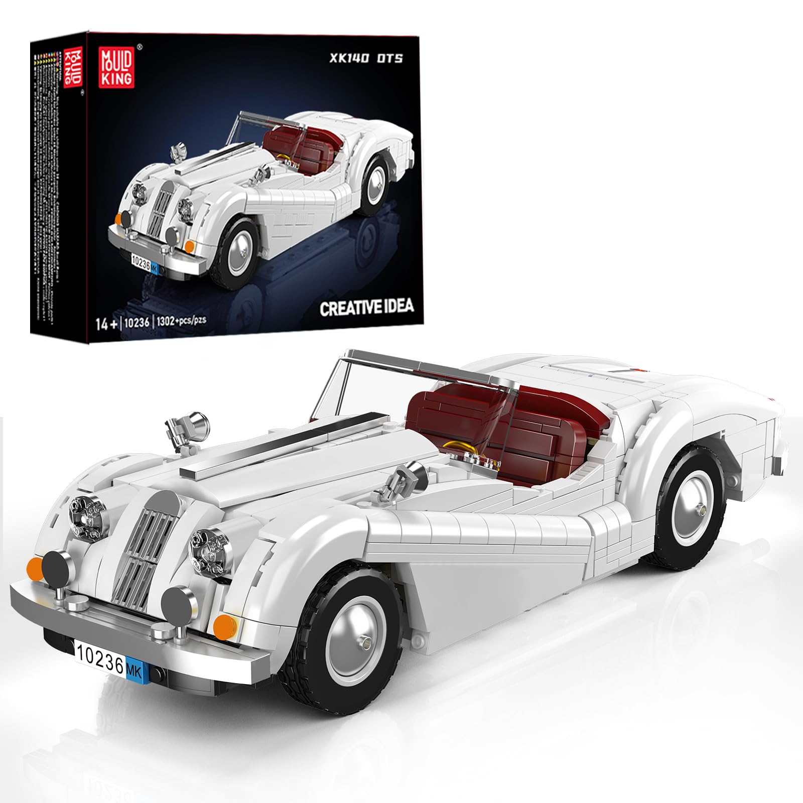 

Mould King 10236 MOC Retro Open Car Building Block Kit, 1302+ Parts Model Car Kit, Technological American Sports Car Toy for Adults and Kids Ages 8+
