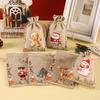 6pcs Watercolor Christmas Linen Candy Bags Burlap Drawstring Gifts Storage Bags Christmas Decorations 2026 Xmas Navidad Natal
