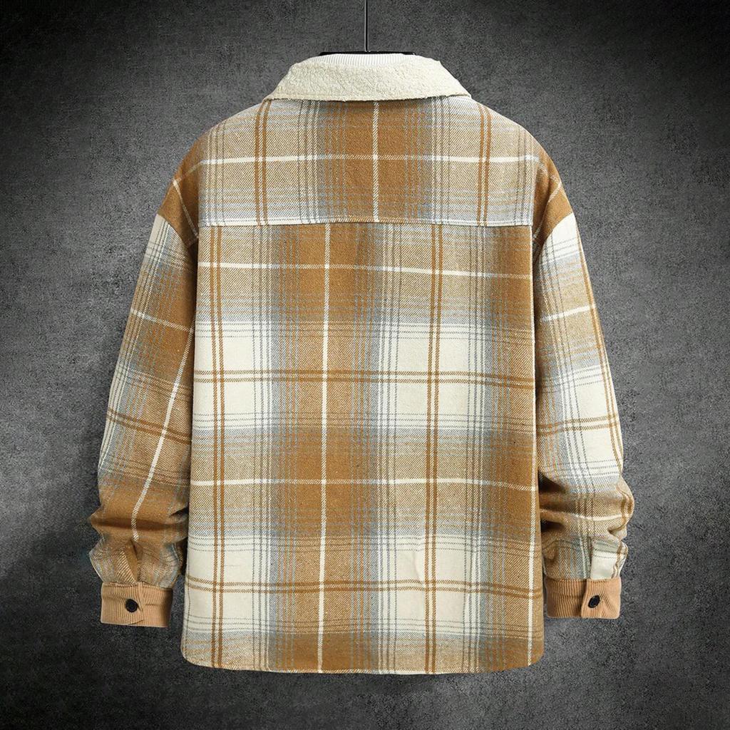 Męski Pasiasty Kraciasty Casualowy Luźny Zapinany Kardigan Koszula Kurtka z Kapturem z Długim Rękawem