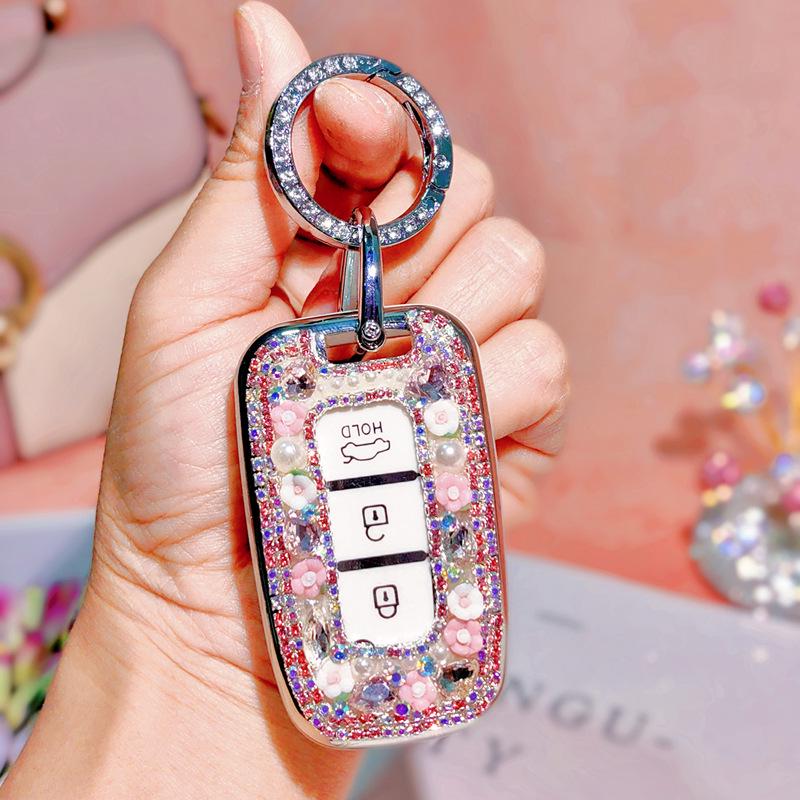 Langdong 12th Gen IX35 & Sonata 8 Rhinestone Key Cover: Drop-Proof, Full Wrap Protection