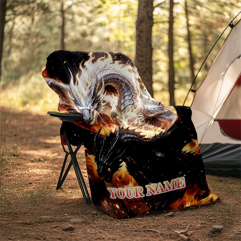 1PC Custom Name Dragons Flames flannel blanket versatile,all-season throw suitable for the living room,bedroom,camping,travel,and gift