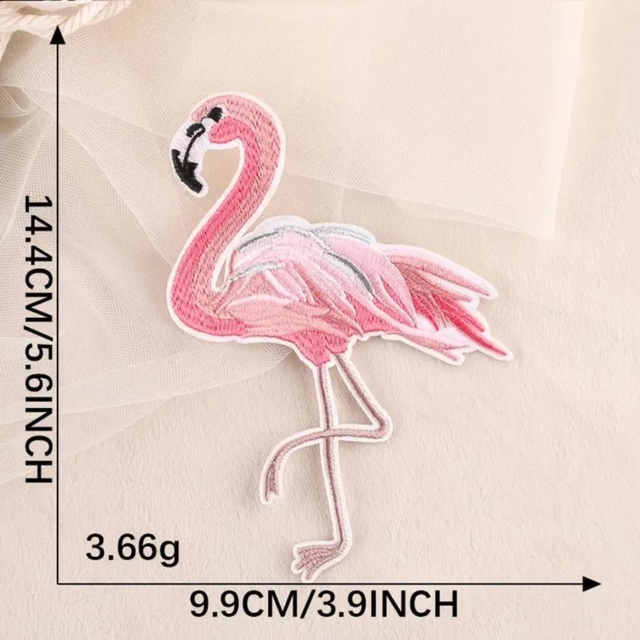 1 Pair Pink Embroidery Patches Applique Flamingo Embroidery Repair Decoration