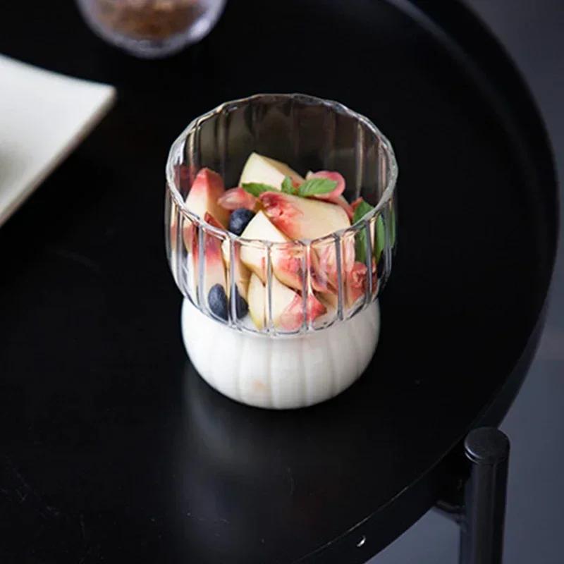 250ML Ins Iced Milk Coffee Glass Cups Ribbed Drinking Glasses Glassware for Cocktail Beer Soda Juice Home Bar Party Gift