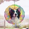 Rainbow Border Collie Dog Wind Spinner - 360° Rotating Metal Garden Art, Vibrant Circular Outdoor Decor for Patio