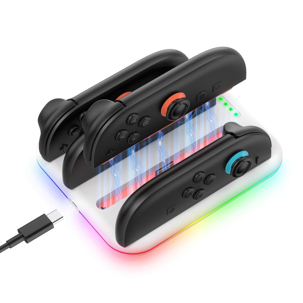 JOYTORN Switch 2 Controller Charging Fast Charging Dock for Nintendo Switch 2 RGB Lighting Magnetic Controller Charging Stand Station Dock, 4-in-1