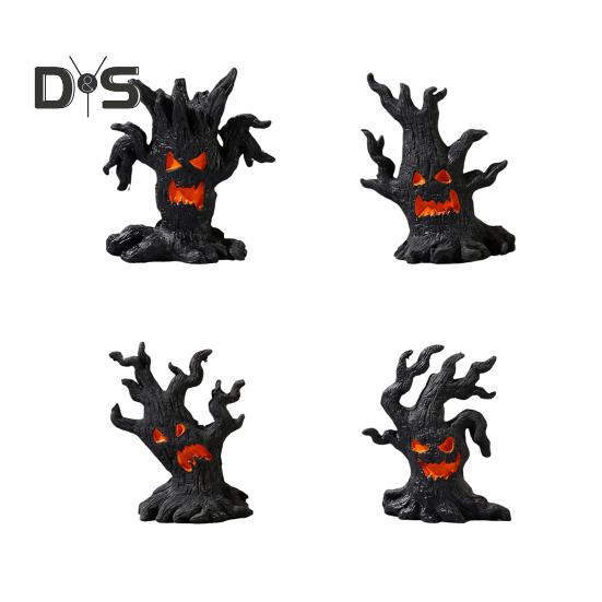 1/4Pcs Halloween Spooky Tree Figurine Ghost Tree Stump Resin Statue Sculpture Indoor Outdoor Garden Desktop Decoration Ornament