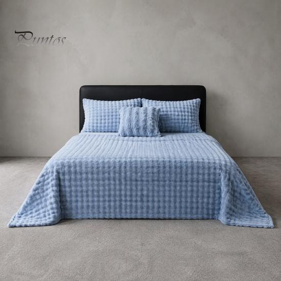 Comfortable Couch Throw Soft Plush Blanket, 3D Bubble Rabbit Fur Texture Thickened Thermal Throw, Double-Sided Milk Velvet Warm Blanket for