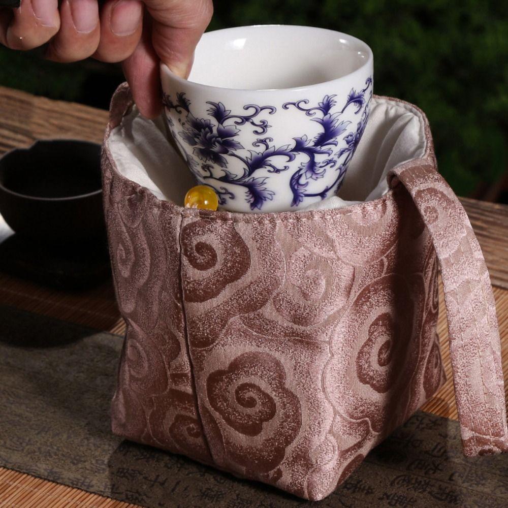 Wings Chinese Style Handbag Cloud Tea Set Storage Bag Elegant Square Flower Wrist Bag Daily