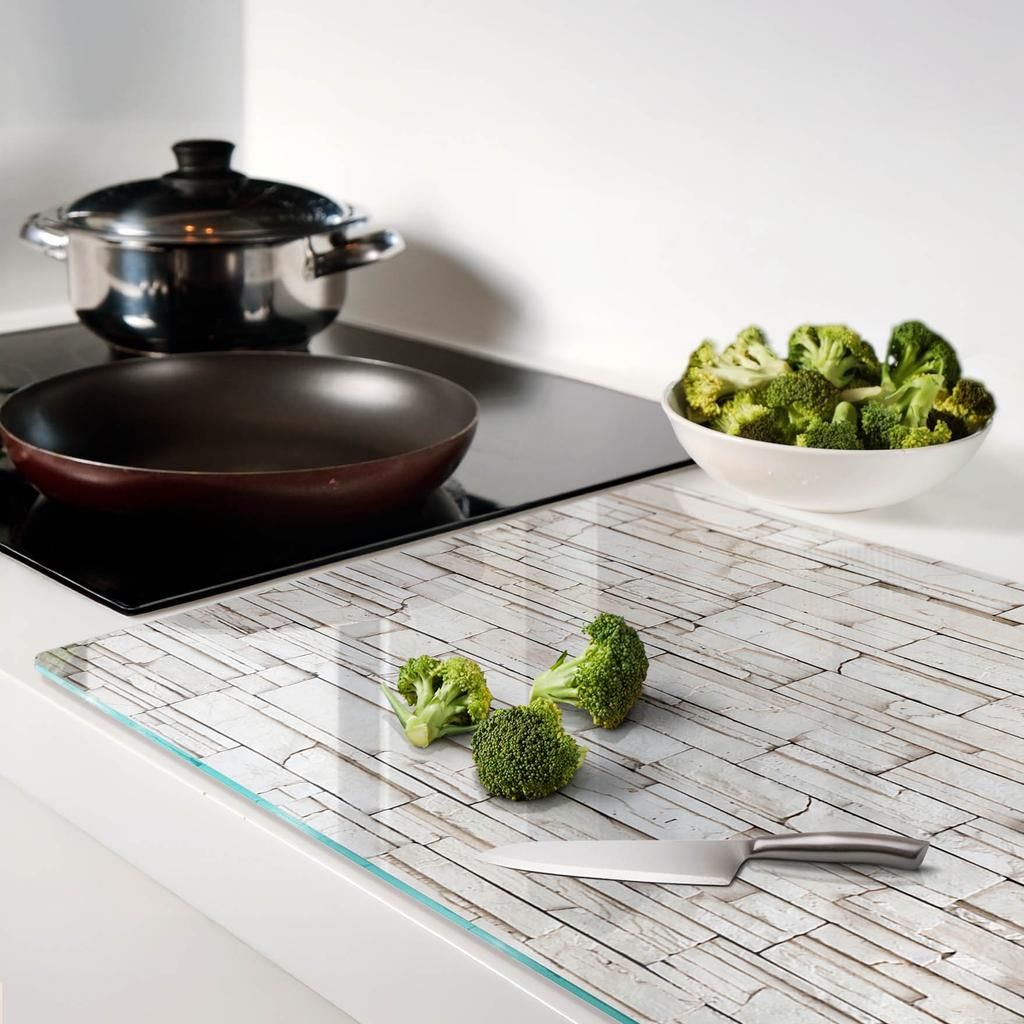 Decorative Glass Kitchen Cutting Board White Stone Wall 80X52 Cm