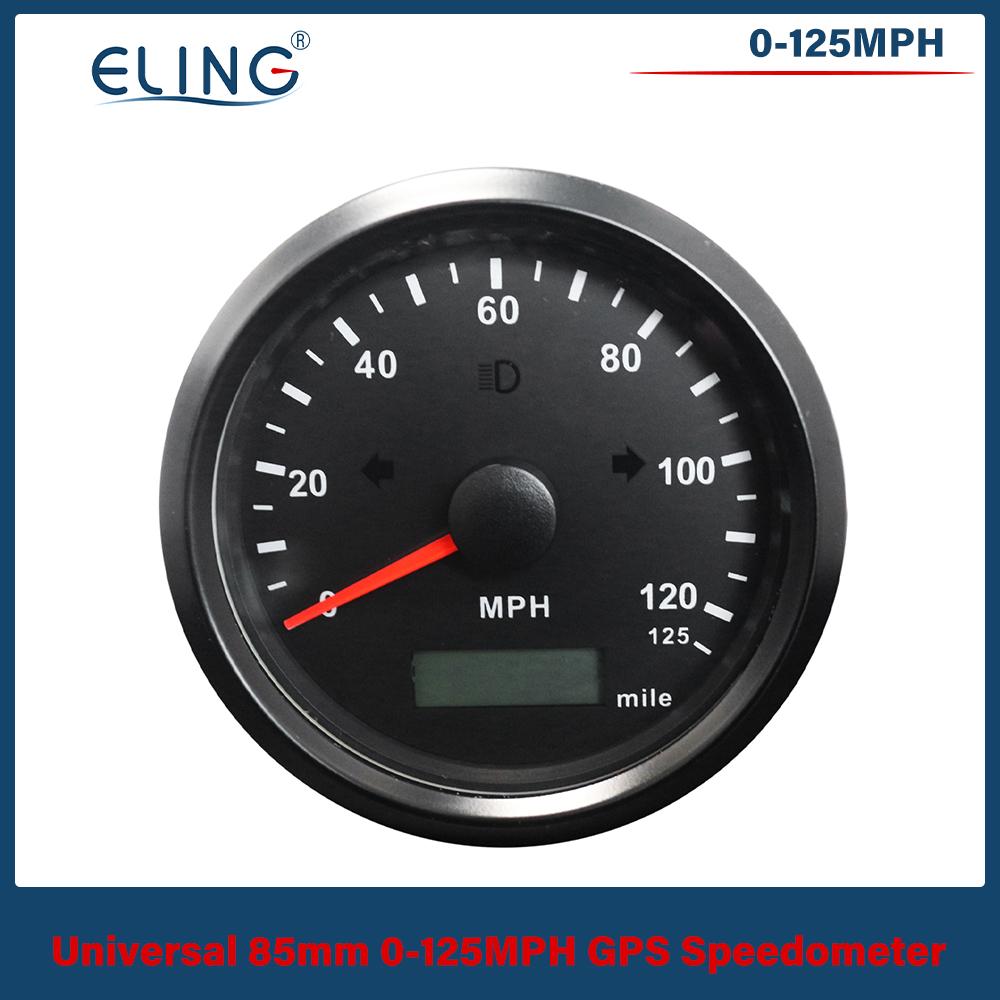 ELING 85mm GPS Speedometer 0-125MPH 0-160MPH 0-200MPH Odometer Left Right High Beam with Red Yellow Backlight for Auto Truck RV