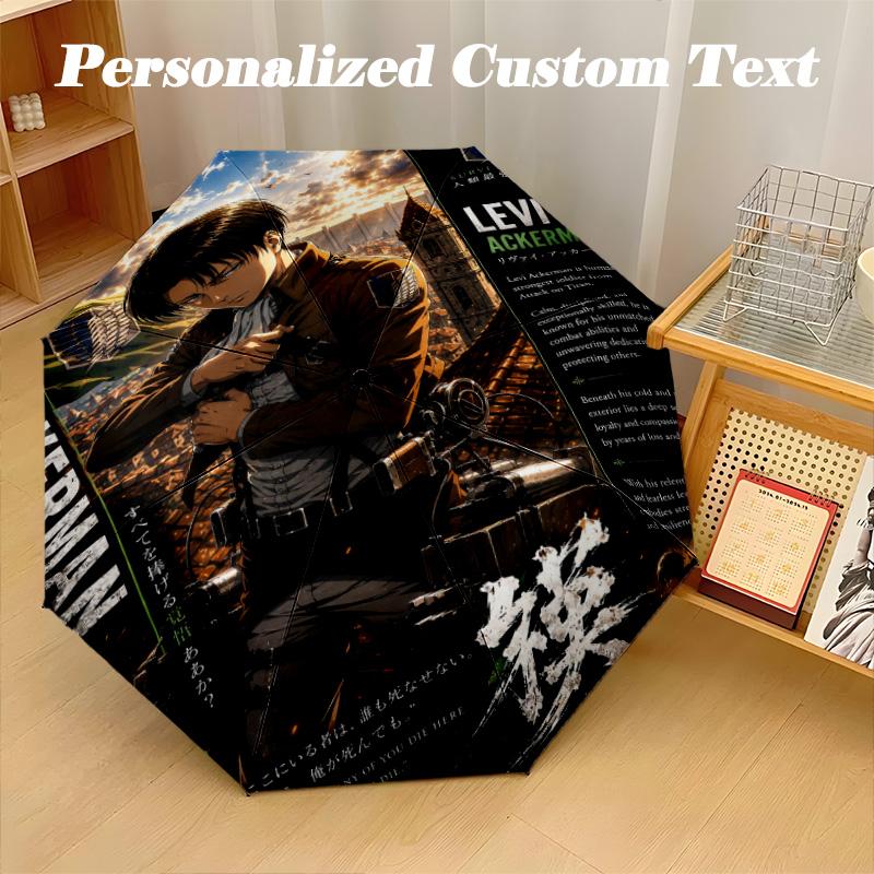 Windproof Folding Umbrella, 8‑Rib Auto Open Close Attack On Titan Umbrella for Rain Sun Protection