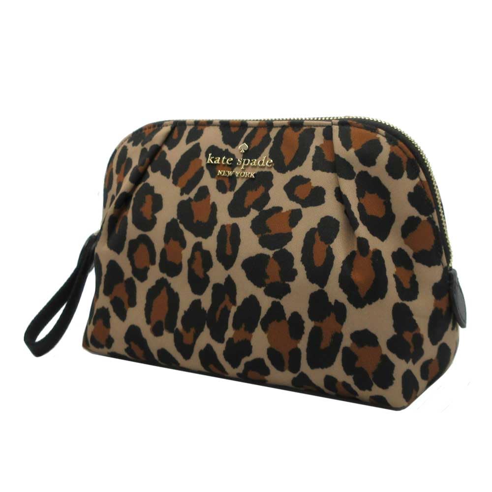 Kate Spade Chelsea Nylon Cosmetic Brown Leopard Pouch, Multi, Print, KH755, Women's [Outlet Item] [Brand Name] [Used]