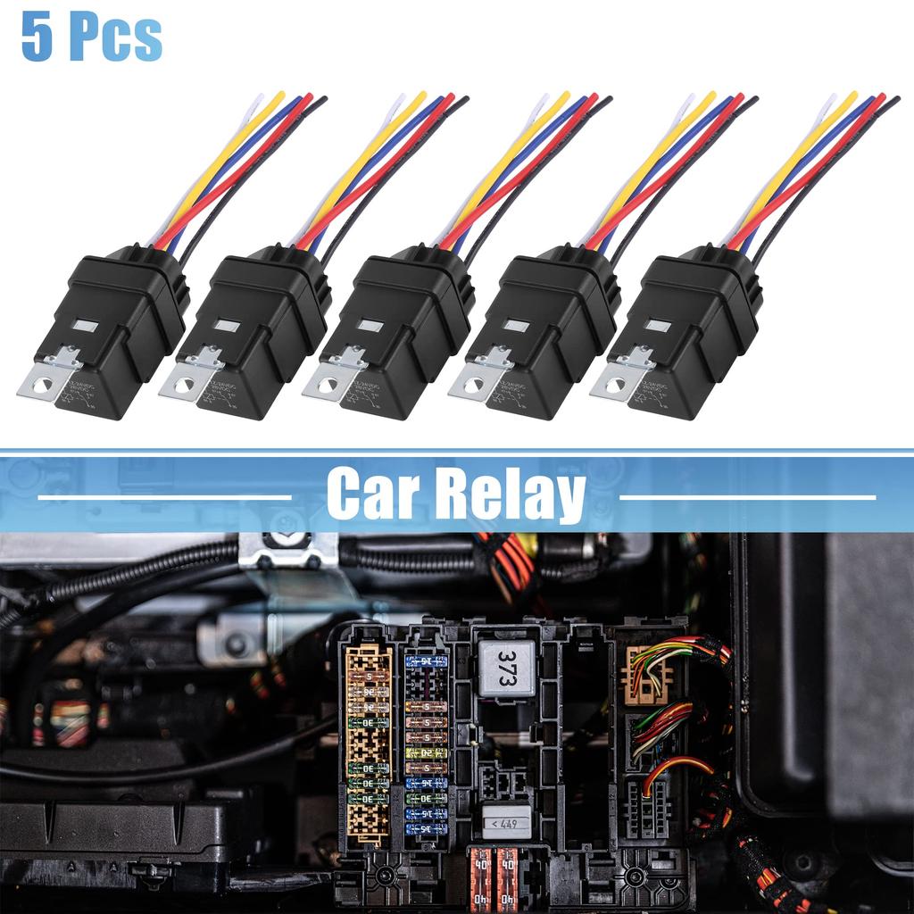 X AUTOHAUX JD2912 Relay with Wire for Automotive Pack of 5 Socket, 5-Pole, 40A, DC24V, Bundle, Universal, Waterproof, Use,