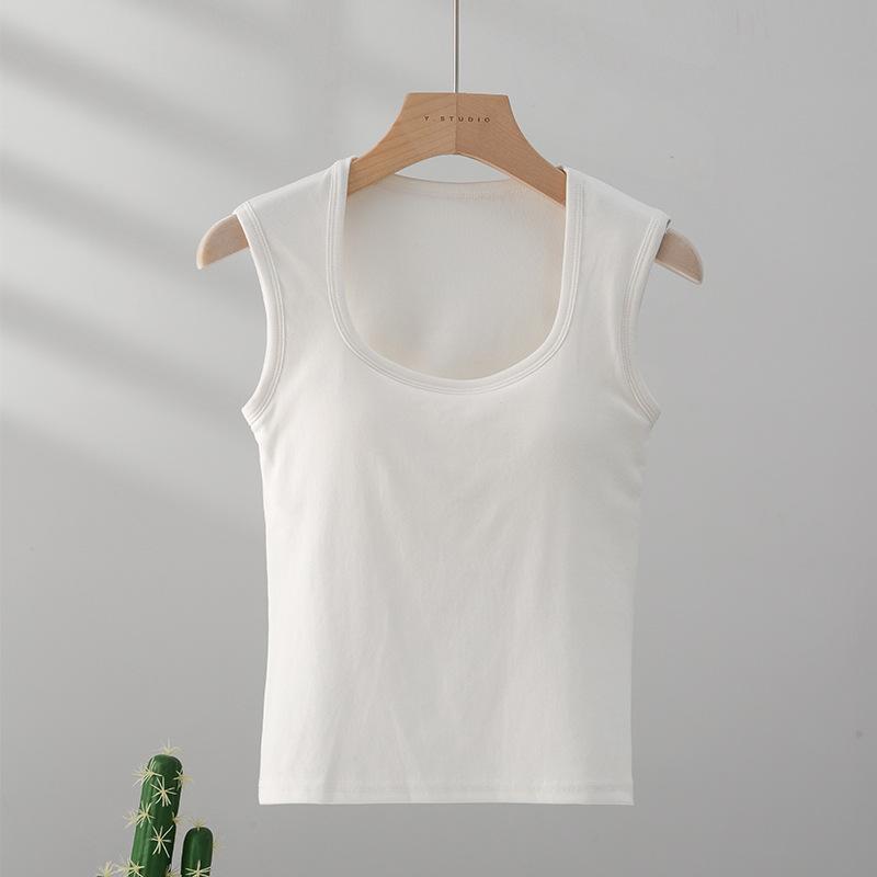 Cotton Vest for Women In Summer Wear Beautiful Back Bra with Chest Pads Integrated Wide Shoulder Strap Suspender Cover Pair Breasts Top