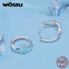 WOSTU 925 Sterling Silver Blue Turtle Hoop Earrings Shiny Zircon Ear Buckles Fine Jewelry For Women Vacation Party Summer Gift