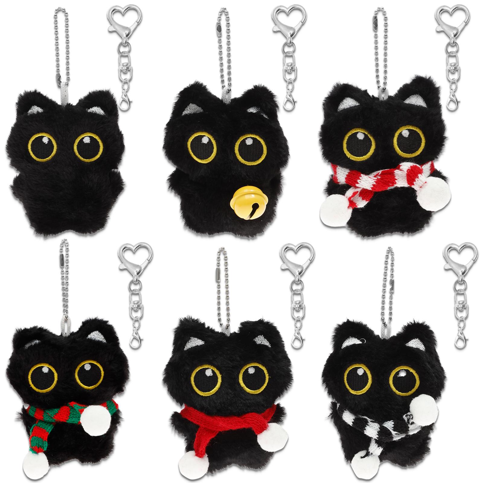 6/12 Pcs Black Cat Keychain Adorable Black Cat Plush Keychain Cat Doll Pendant Handbags Backpacks Charm for Women Girls Gifts