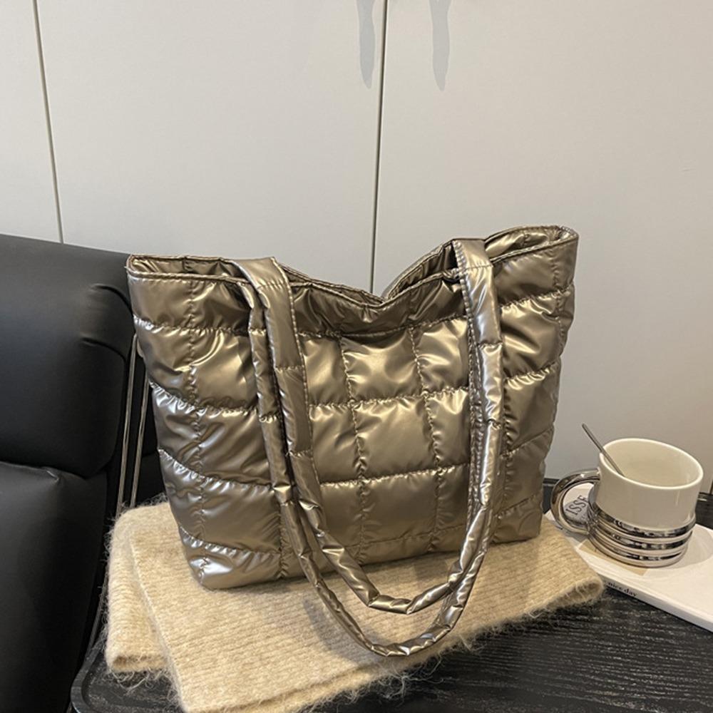 Fashion Solid Color Shoulder Bags Large Capacity Down Cotton Padded Quilted Tote Bag Underarm Bags Women Girls