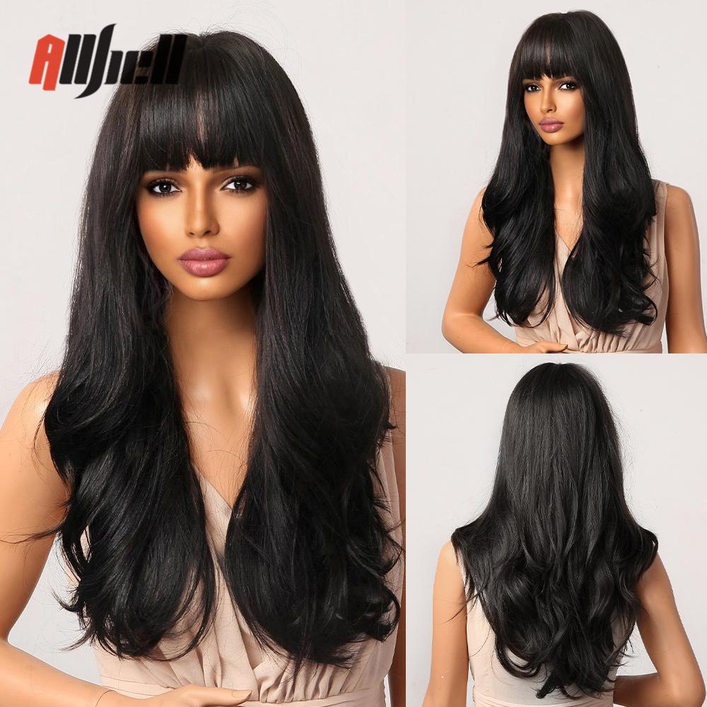 

Смешанный коричневый золотой парик с челкой, натуральные синтетические длинные волнистые парики для чернокожих женщин, термостойкие искусственные волосы для повседневного использования, косплей Wig LC2051-1