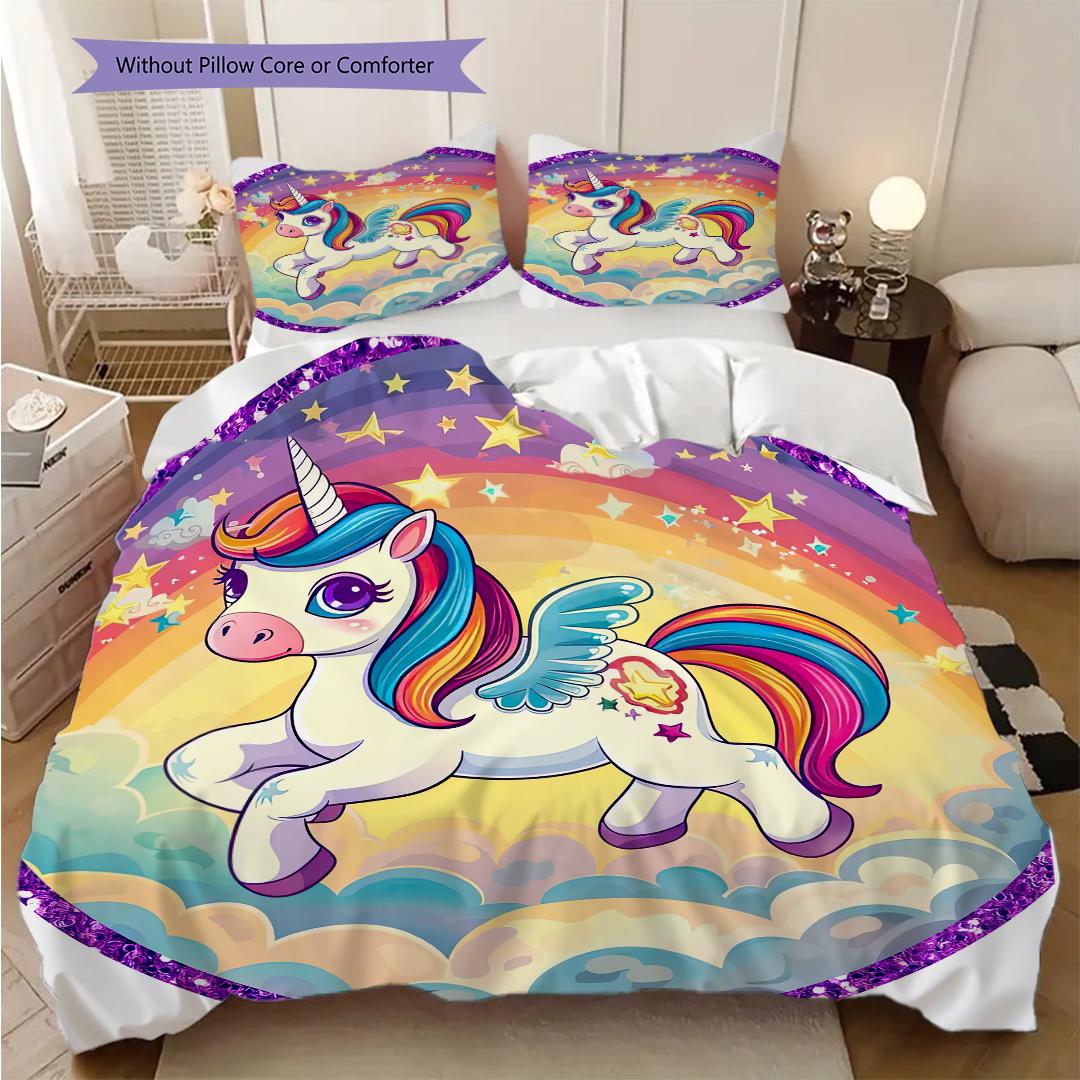 

Personalized Unicorn Rainbow bedding, duvet cover, pillowcase, home decoration, birthday gift (1 * duvet cover+2 * pillowcase, coreless) 135x200cm