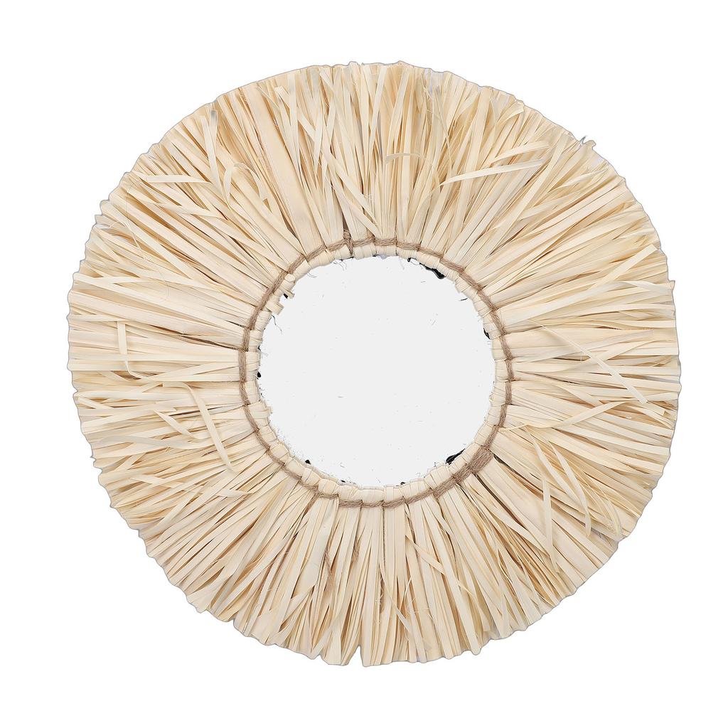 Espejo de Pared de Paja Estilo Nórdico Espejo Colgante con Borla de Paja Tejida a Mano Decoración de Pared Boho