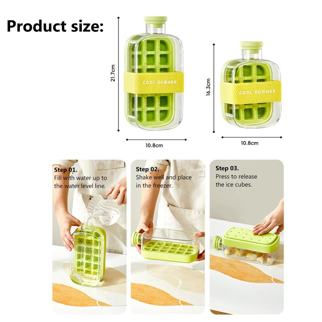 Dual-purpose Ice Cube Tray Water Bottle with Lid & Straw-Touchless Ice Cube Mold Tray Maker for Summer Outdoor Refreshing Drinks