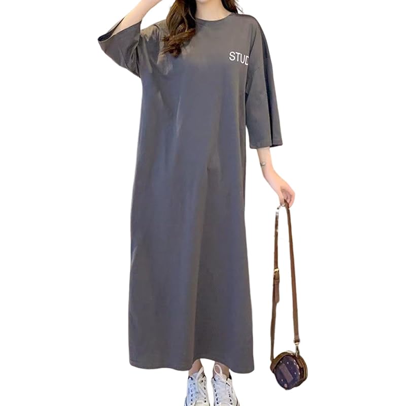 

[J.STORE] T-shirt one piece long length cut and sew half sleeve oversize short sleeve college t shirt spring/summer ladies gray 5S-J09-GYXL