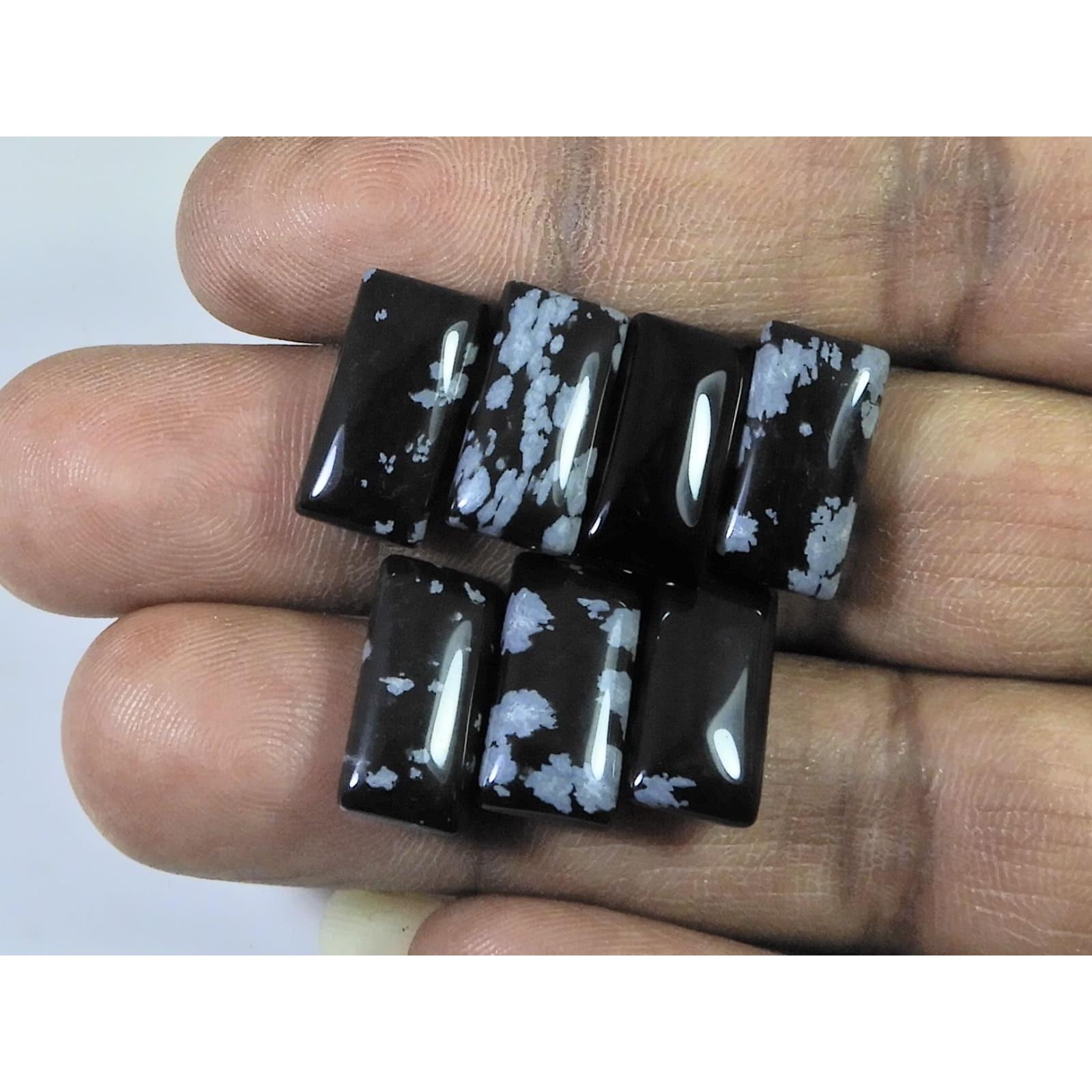 

8X16MM Natural Snowflake Obsidian Octagon Cabochon Loose Gemstone 7Pcs Lot A-809