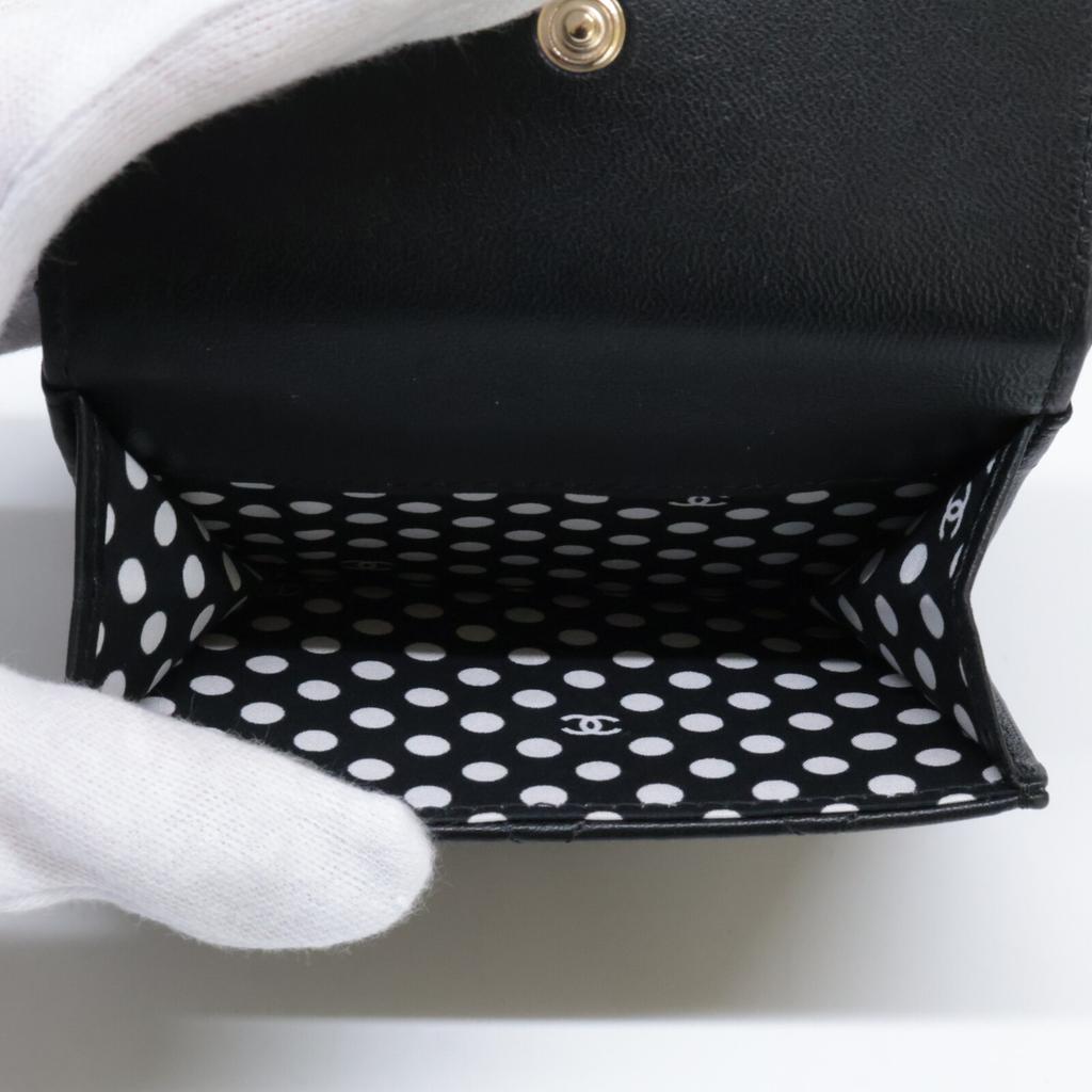 CHANEL AP3808 Matelassé Lambskin Pearl CC Logos Small Flap Wallet Tri-fold wallet (with Coin Pocket) Black/GDHardwareUsed