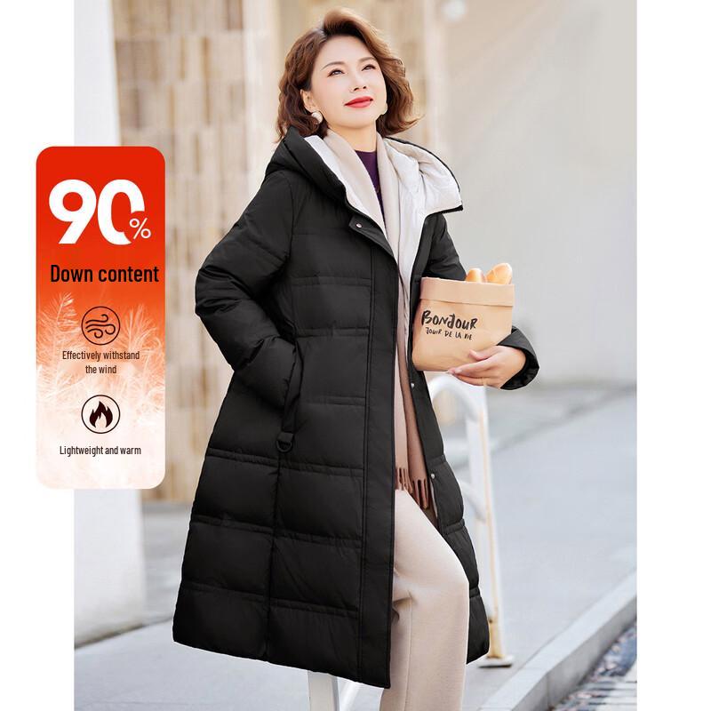 Pa Si Te Women s 90% Duck Down Hooded Mid-Length Winter Jacket 3XL