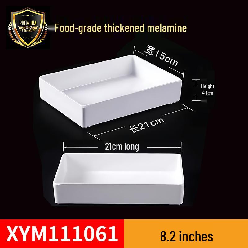 Melamine Rectangular Tray for Braised Dishes - White Display Plate for Cooked or Cold Foods