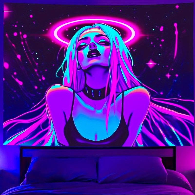 Neon Color Pattern Cyber Girl Fluorescent Uv Tapestry Indoor And Outdoor Family Games Club Party Decoration