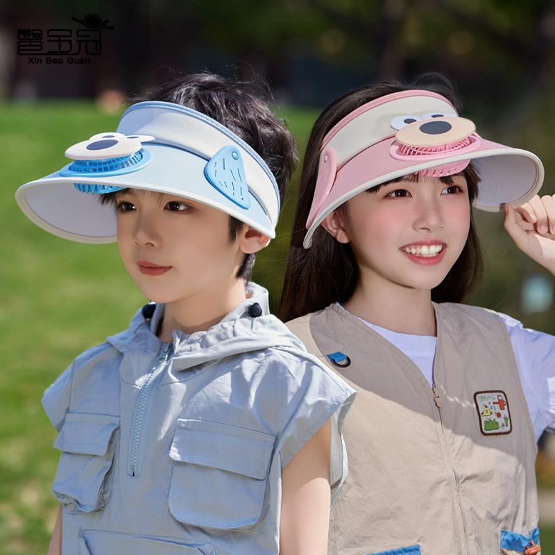 Children's hats Summer outdoor travel sunscreen caps Rechargeable fans Big eaves Empty top hats Cartoon cute sun hats