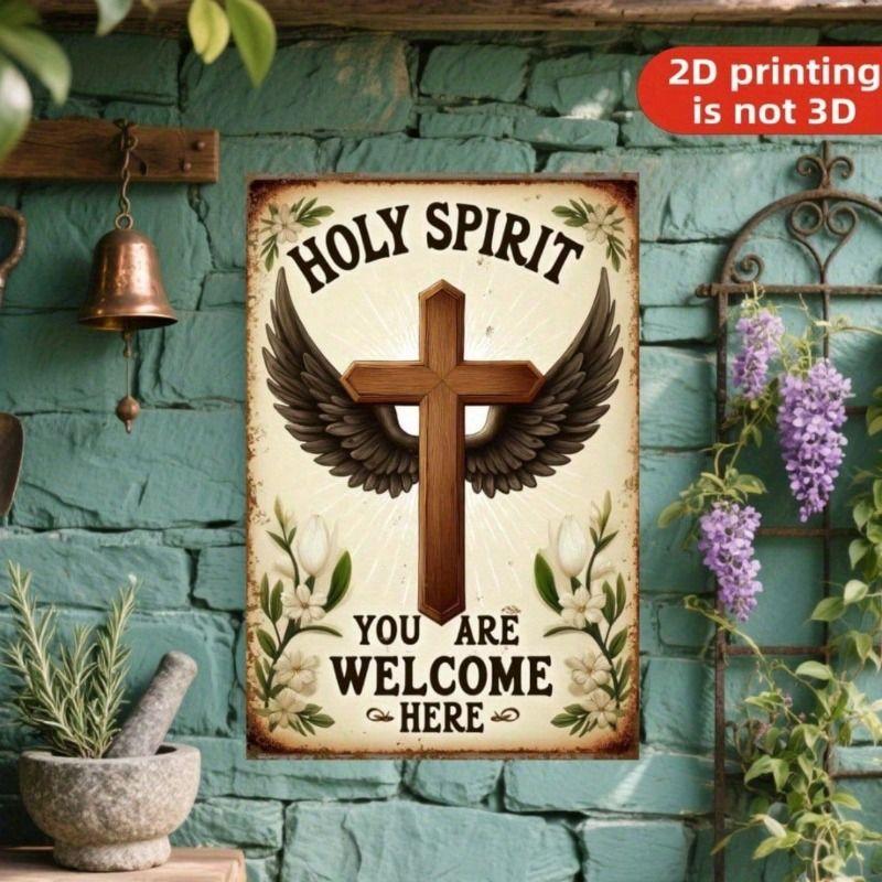 Metal Poster Wall Art Vintage Holy Spirit Circular Religious Decor for Home Church Office