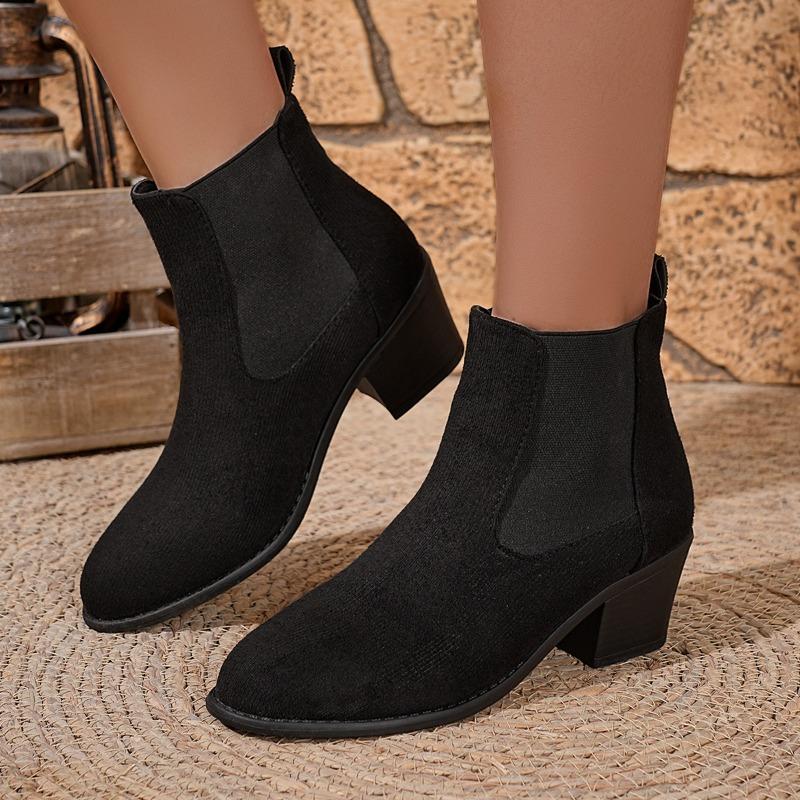 

Осень и зима новые модные ботильоны на среднем каблуке женские замшевые эластичные ботинки Мартин больших размеров 43 чёрный