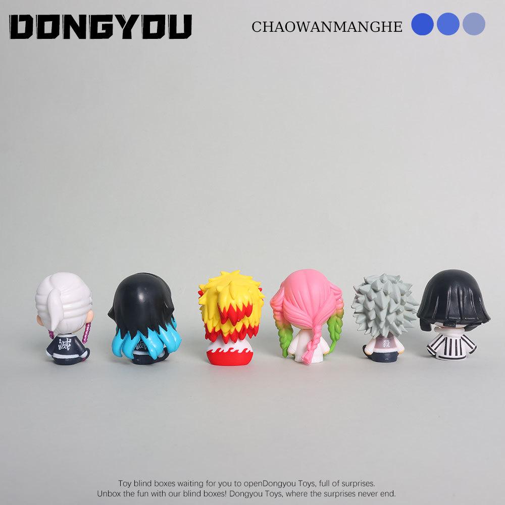6Pcs Q Version Animation Anime Figurine Sitting Tanjiro Rengoku Nezuko Mitsuri Car Ornament Anime Collectible Model Toy