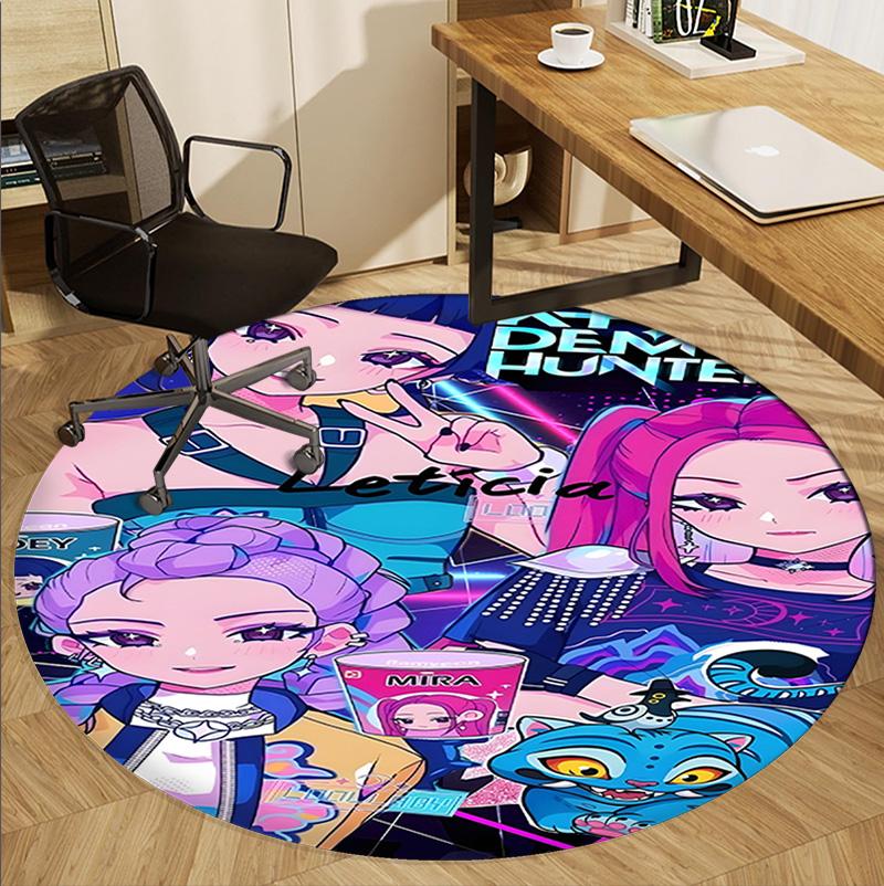 KPop Dämonenjäger Muster Runder Teppich, Innen-/Außenmatte, für Picknick, Spielzimmer, Schlafzimmer, Büro, Wohnzimmer, Heimdekor Teppich, Geburtstagsgeschenk