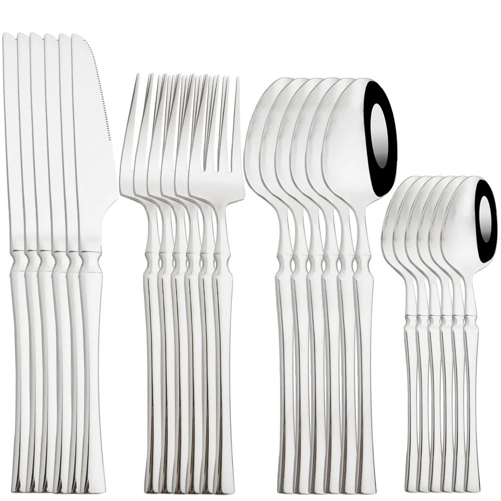 

Наборы посуды 24 шт. Посуда из нержавеющей стали Зеркальный обеденный Золотой набор столовых приборов Нож Вилка Чайная ложка Столовое серебро Кухонный набор