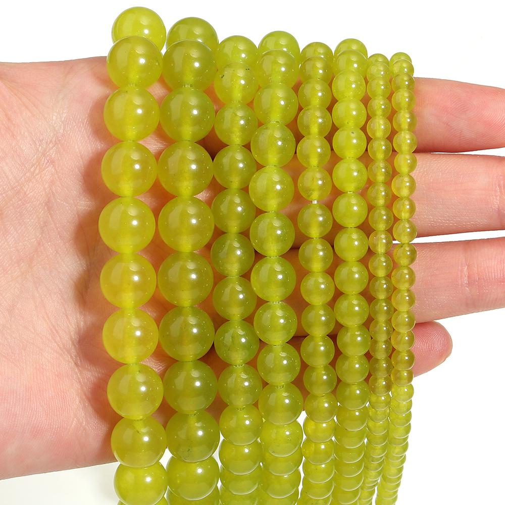 1 Strand 4/6/8/10mm Natural Olive Green Chalcedony Stone Beads Round Loose Jade Beads For Jewelry Making DIY Bracelet Necklace