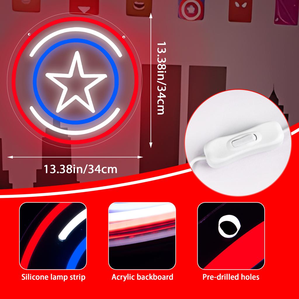 Anime Neon Sign for Wall Decor Shield LED Neon Light for Boys Room Superheo Neon Lights Anime Decor for Game Room