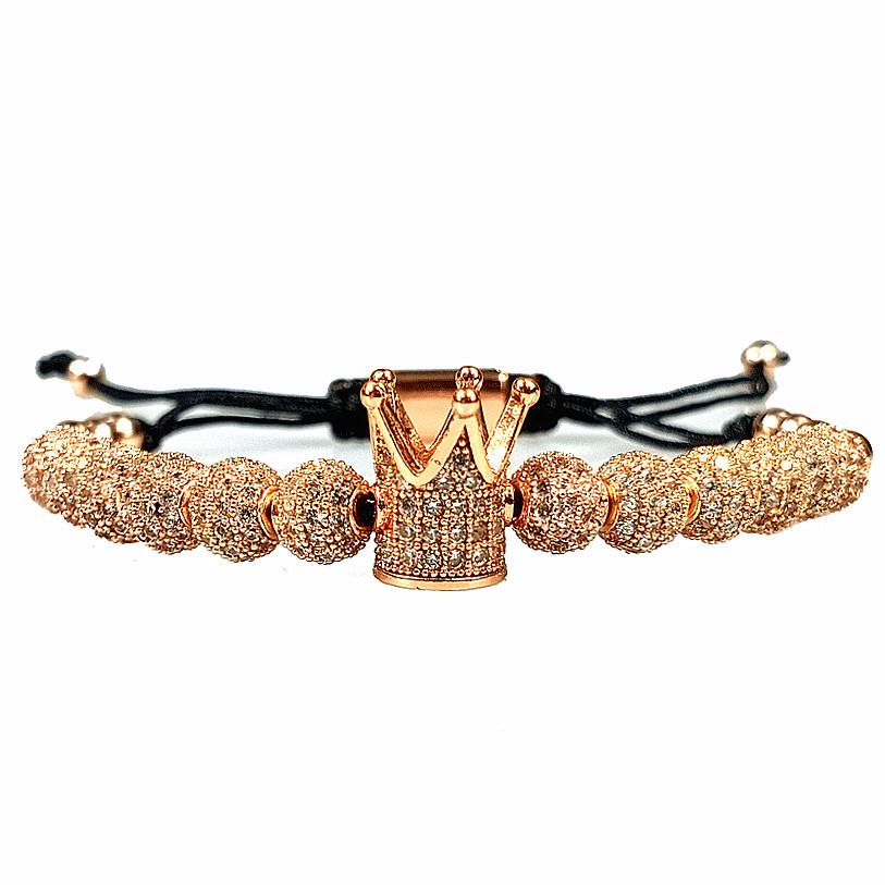 European Hot Item: 18K Color Retention Woven Bracelet with Micro-inlaid White Zirconia and Large Crown Copper Beads