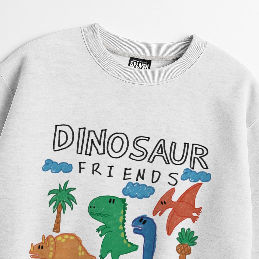 Seupeullaesikodeu Heavy Crewneck Sweatshirt Melange White - Crayon Dino Friends