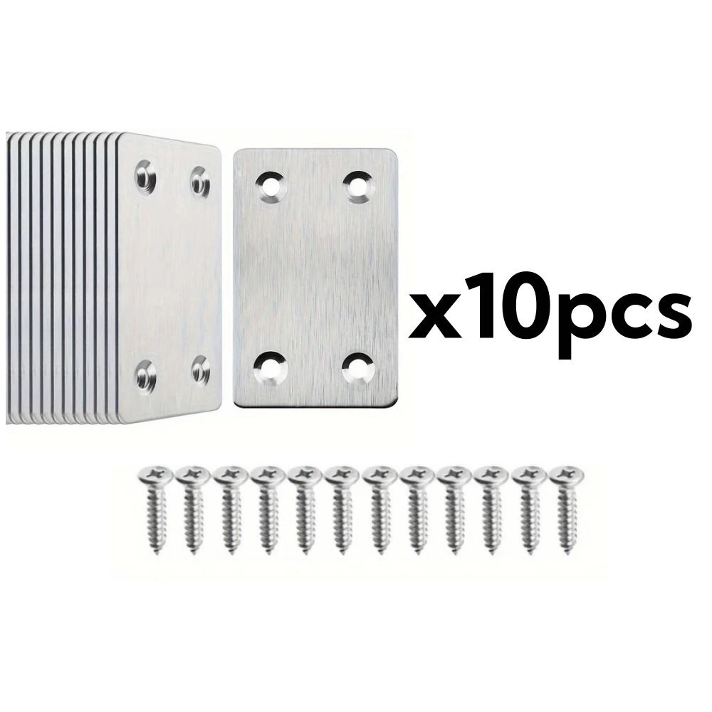 50-10PCS Stainless Steel Flat Right Angle Bracket Repair Board Furniture Fixed Connection Four Hole Corner Bracket with Screws