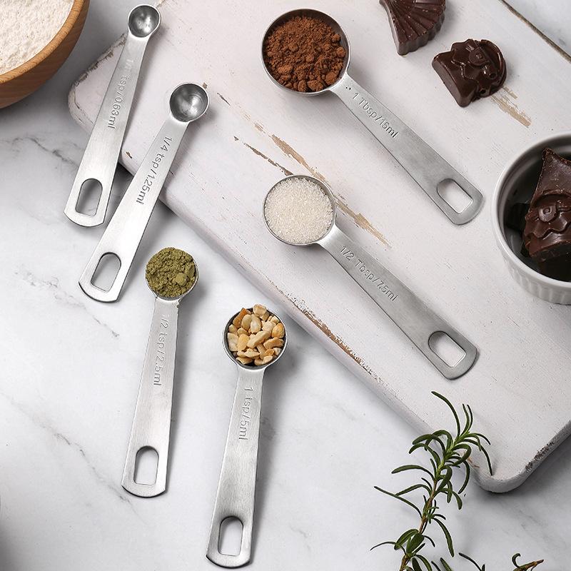 Eco-Friendly Kitchen Baking Coffee 6pcs Stainless Steel Measuring Spoons Set with Hook and Scale