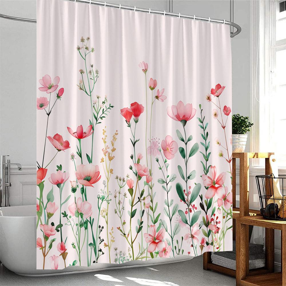 Floral Plants Shower Curtain Flowers Bamboo Butterfly Green Vines Botanical Herb Modern Bathroom Decor Polyester Bathtub Curtain