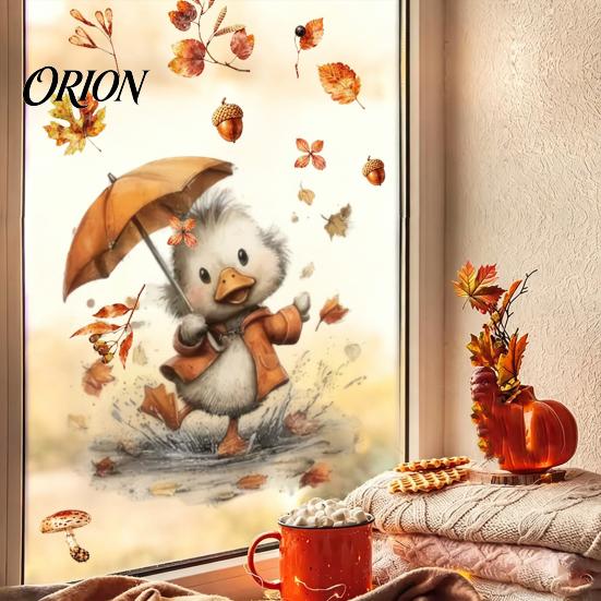 Reusable Animal Wall Decals for Windows Autumn Static Window Sticker with Cute Animals & Maple Leaves, Removable Harvest Self Adhesive Glass Stickers
