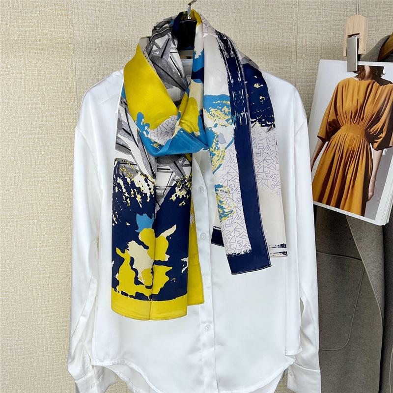 53*170cm High-grade 100% Mulberry Silk Thin Long Scarf Printed Shawl Neckerchief Gift for Women