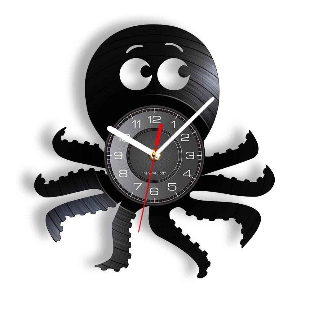 

Retro Octopus Mollusk Vinyl Record Wall Clock With LED Backlight Kraken Octopus Ocean Animal LED Night Light Modern Clock Watch