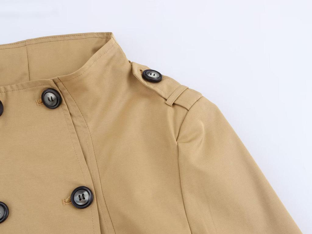 Spring 2025 Women's European & American Style Fashion Print Short Trench Coat with Scarf Detail