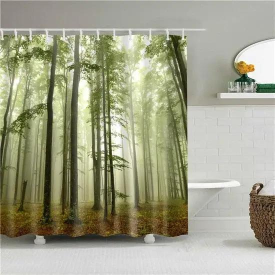 Wald Naturlandschaft Duschvorhänge Hochwertiger wasserdichter Duschvorhang Baumlandschaft Badezimmervorhang Polyesterstoff