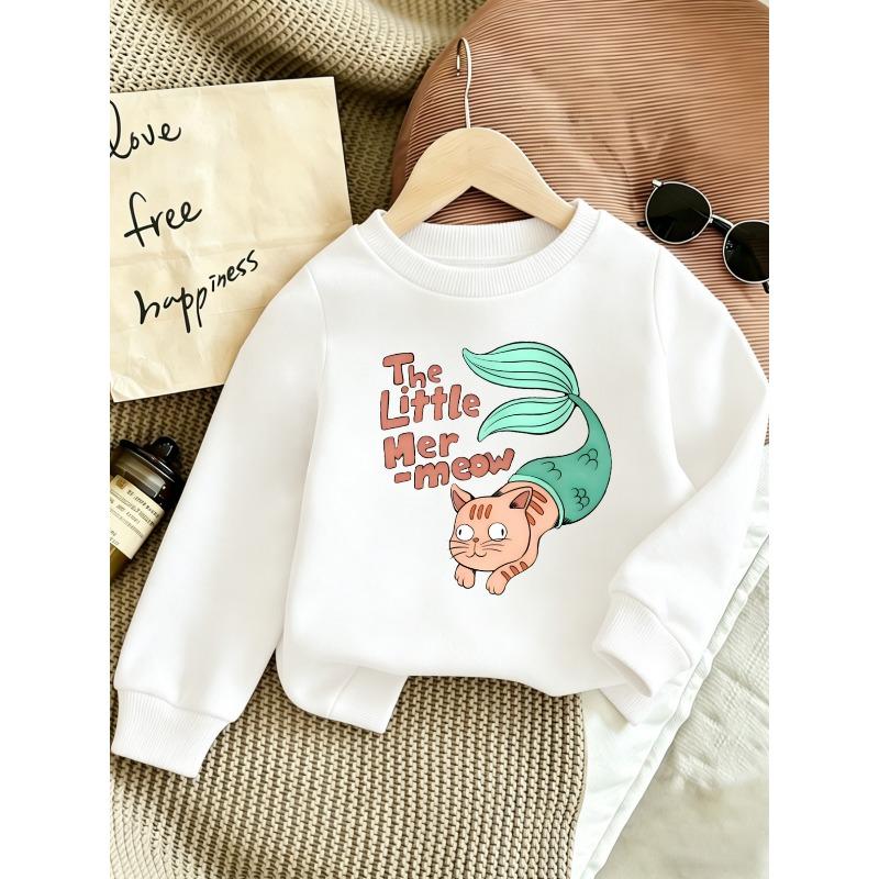 European Sizes Cute Print Pattern 0-3 Years Old Kids Spring Thin Round Neck Sweatshirt Cartoon Cat Tail Design Comfortable Outdoor Outfit Choice